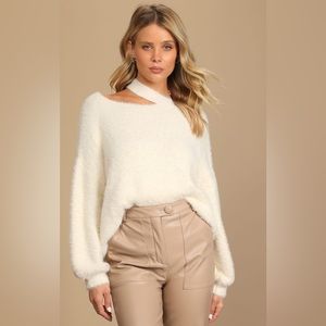 Lulus Ivory Eyelash Knit Cutout Sweater. NEW WITH TAGS!
